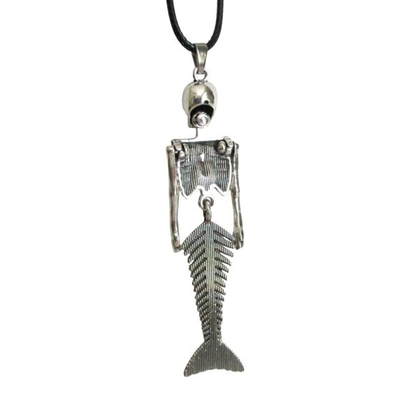 New Skeleton Mermaid Articulated Pendant Necklace Black Cord  Gothic Whimsygoth - Picture 5 of 6